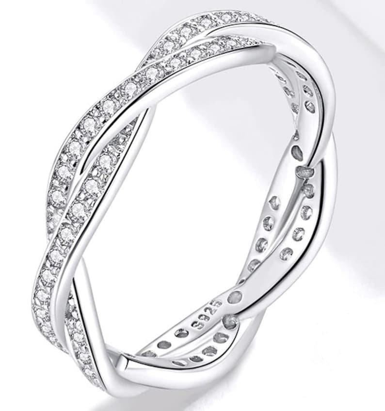 wedding band women silver eternity rings for women Wedding bands Women Twisted Rope both side diamond style promise ring