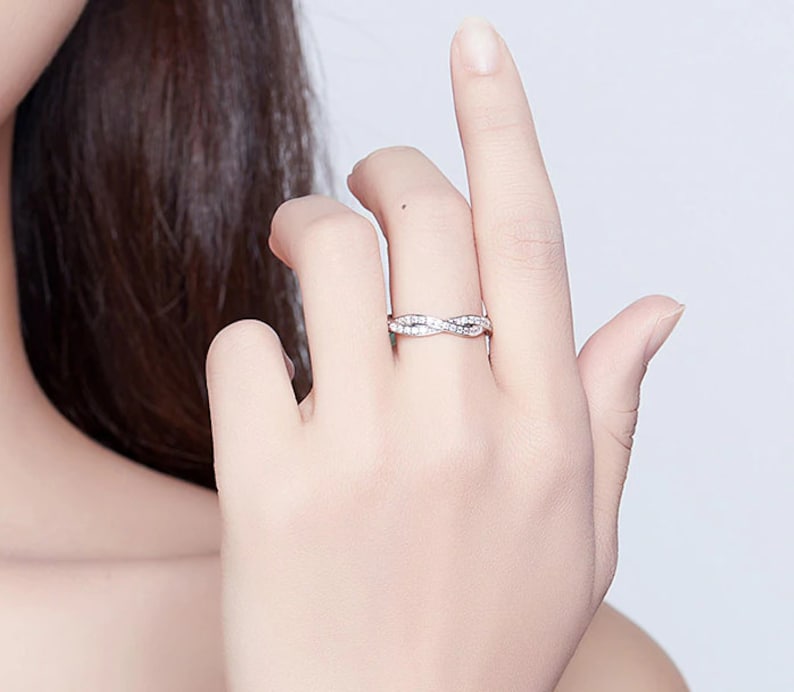 wedding band women silver eternity rings for women Wedding bands Women Twisted Rope both side diamond style promise ring