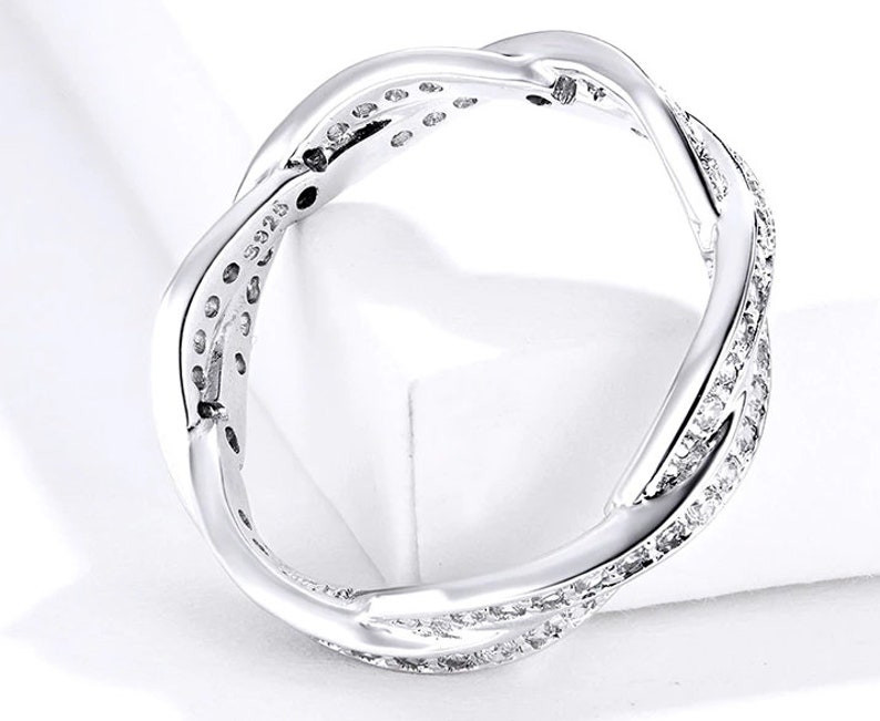 wedding band women silver eternity rings for women Wedding bands Women Twisted Rope both side diamond style promise ring