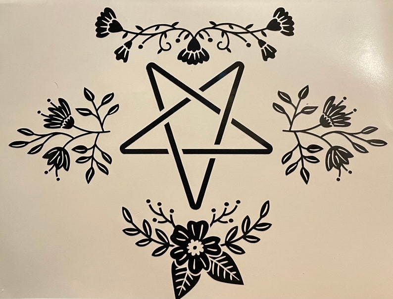 Floral Pentagram Vinyl Decal