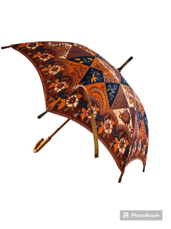 Vintage Patterned Umbrella Parasol Orange Blue Woo