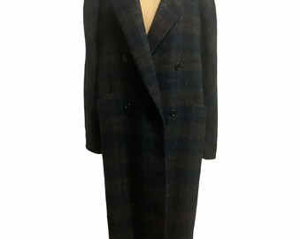 Vintage 90’s Burberrys Plaid Wool Full Length Trench Double Breasted Overcoat Coat Jacket Made In Italy Navy Base