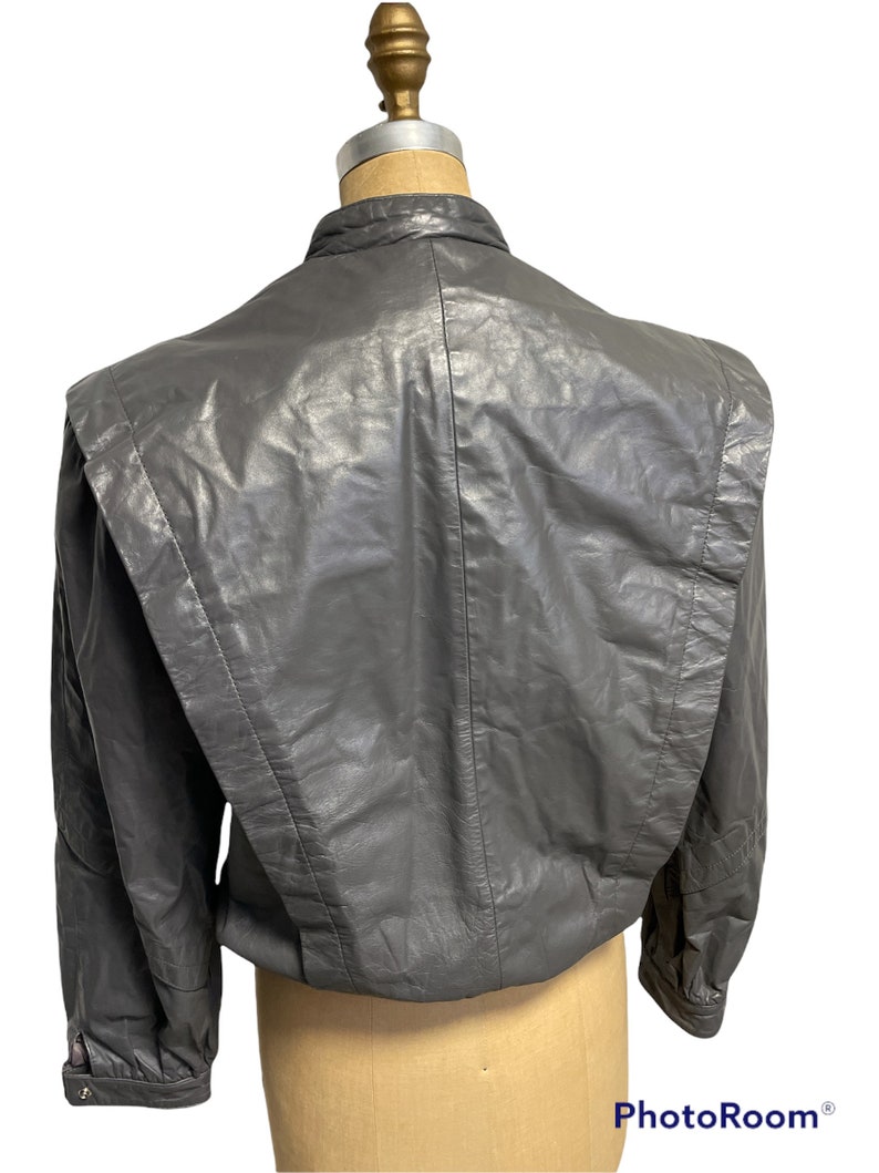 Vintage 80s Bermans Made In Korea Grey Gray Leather Cropped Jacket Zip In Liner image 3