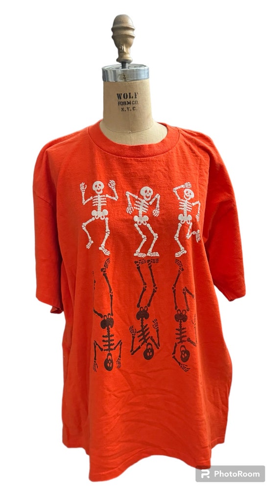 Vintage Dancing Skeleton Orange Cotton T-