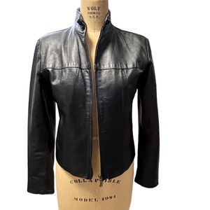 Vintage La Genesis Italy Italian  Funnel Neck Leather Jacket Coat Blazer