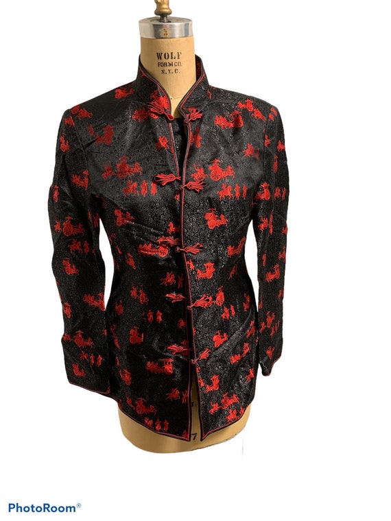 Vintage Chinese Silk Jacket Double Black and Red S