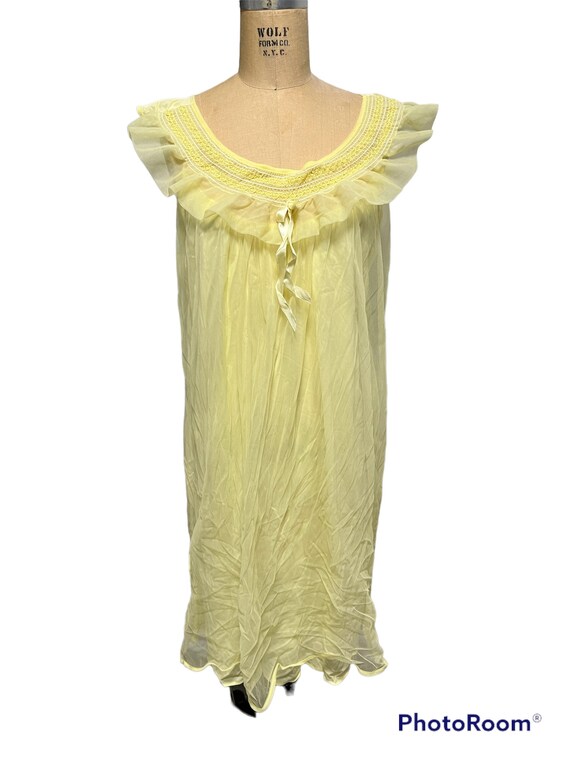 Vintage 1970s Nightgown Nightie Lingerie Yellow a… - image 5