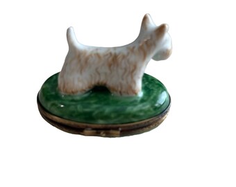 Vintage Limoges Westie Scottie Terrier White Dog Box Green