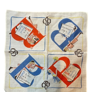 Vintage Brownie Girl Scout Hankie Hankerchief B Is For Brownie