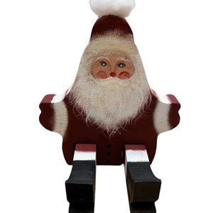 Vintage 1985 Singed Wooden Sitting Santa