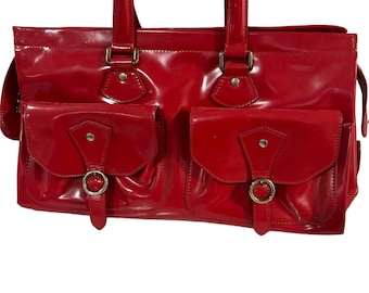 Vintage 90’s Furla Red Patent Leather Top Handle Handbag Purse Made in Italy