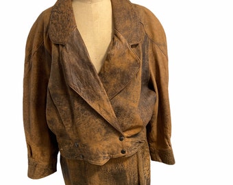 Vintage 80’s Brown Leather Deto Enterprises by Rocco Jacket & Skirt Set