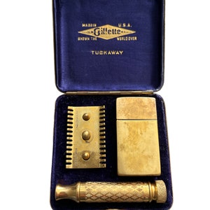 Vintage 1920s Gillette Tuckaway Travel Safety Razor and Case