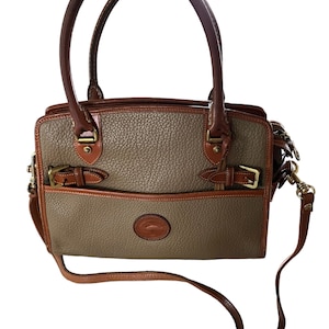 Vintage Dooney and Burke Tan Taupe Satchel Cross Body Bag Purse Camel Brown Leather