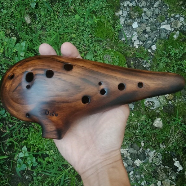 Wooden Ocarina Tenor F 12 Holes Ocku Ocarina Burnt Finish