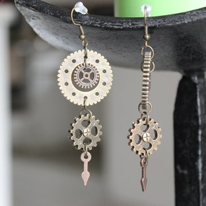 Long Gear Trio and Clock Hand Earrings