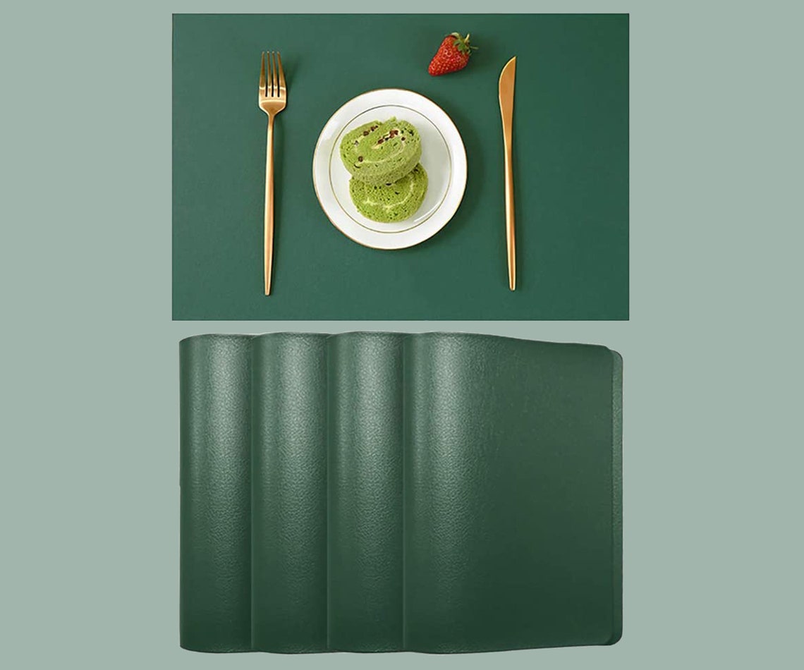 Green Leather Placemats for Dinner Table Artificial Faux PU Etsy