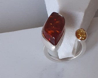 Amber And Sterling Silver Adjustable Ring