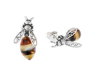 Boucles D'oreilles Papillons Argent 925 Et Ambre - Jewellerybox