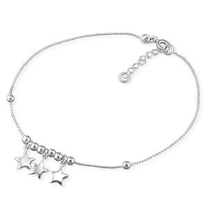 Sterling Silver Stars and Beads Anklet