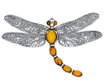 Large Dragonfly Amber Brooch