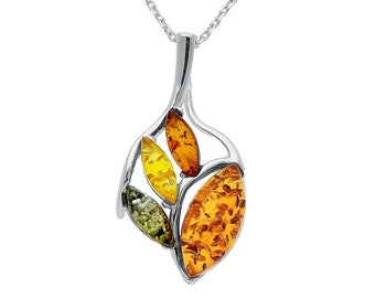 Amber And Sterling Silver Leaf Pendant