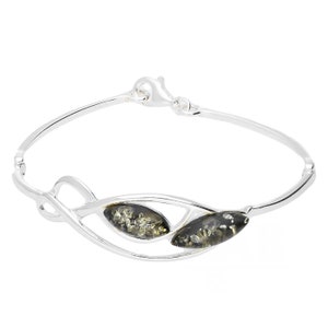 Green Baltic Amber And Sterling Silver Bangle