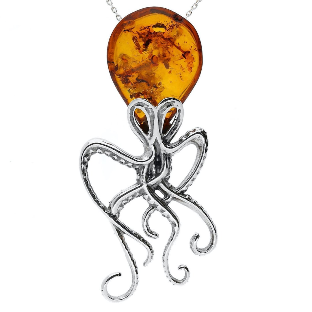 Large Amber and Silver Octopus Pendant - Etsy