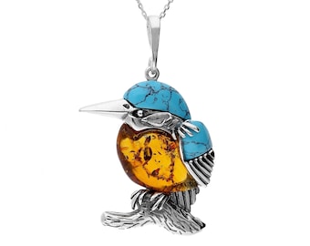 Medium Kingfisher Amber And Sterling Silver Pendant