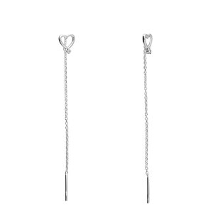 Heart Sterling Silver And Cubic Zirconia Threader Earrings