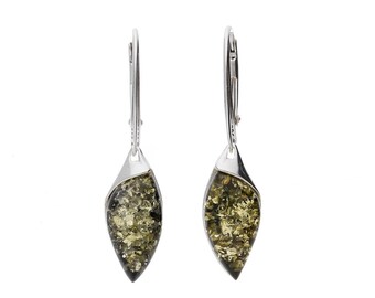 Orecchini da donna in vera ambra baltica in argento sterling – orecchini pendenti in ambra (nero), Ambra