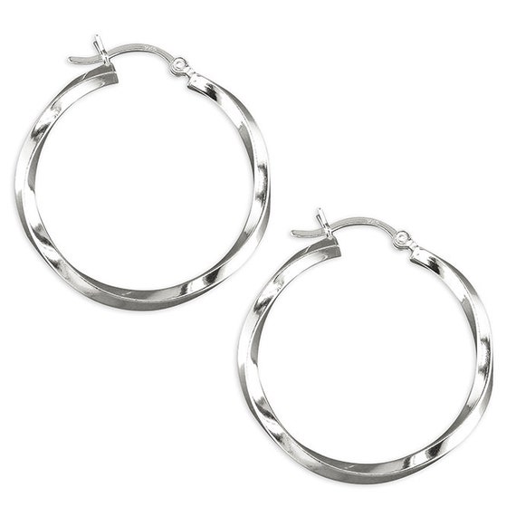 ◆STONEHENgE◆ Silver Ring Earrings SC1022 Silver Plated High Polished Twist Hoop Earrings - A New Day
