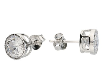 Sterling Silver Cubic Zirconia Round Stud Earrings