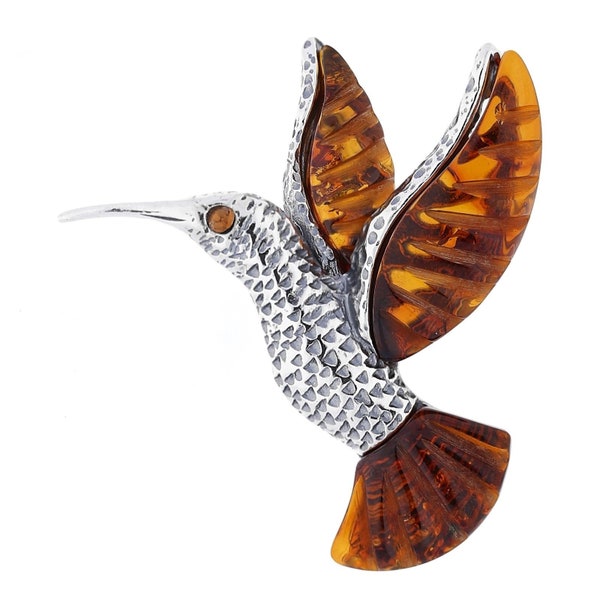 Amber Hummingbird Brooch