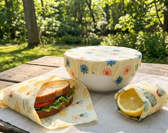 3 stuks handgemaakte bijenwasfolie (zomer), herbruikbare voedselopslag, milieuvriendelijk en geen afval