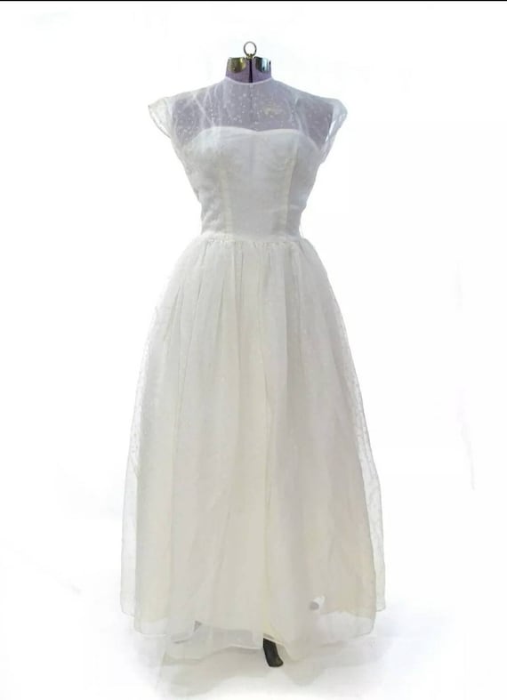 1950's White Weeding or Prom Dress M