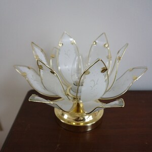 Vintage Lotus Flower Lamp Brass and Glass Touch Light Etsy Australia