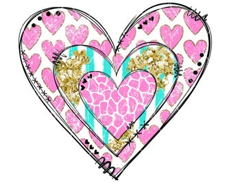Doodle heart design **Digital Image only** Png for Sublimation DTF Eco solvent
