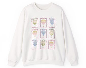 Hot Air Balloon Stamps Sweatshirt, Balloon Lover Gift, Adventure Crewneck, Wanderlust Clothing, Traveler Apparel