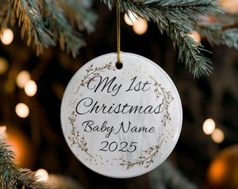 Ceramic Ornament, Custom My First Christmas Decoration, Personalized Name and Year, Holiday Gift, Keepsake Ornament, Christmas Tree Decor,