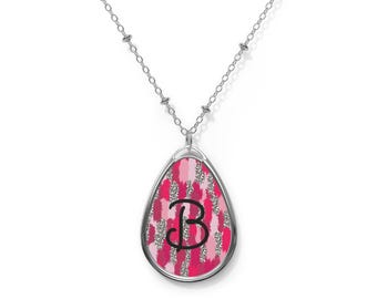 Personalized Monogram PendantInitial | Oval Pink Red Paint Stroke Necklace