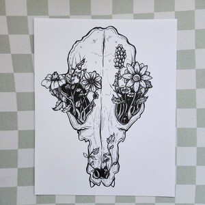 Fox Skull and Wild Flowers Fine Art Print
