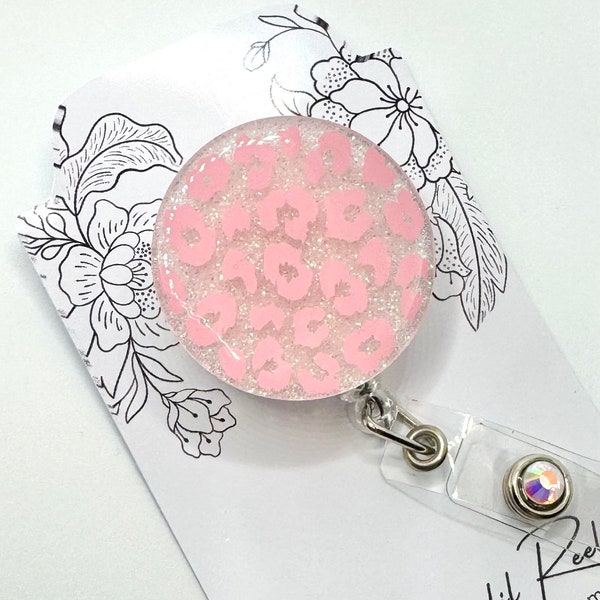 Pink Leopard/cheetah print retractable badge reel- nurse, ID holder, healthcare gift