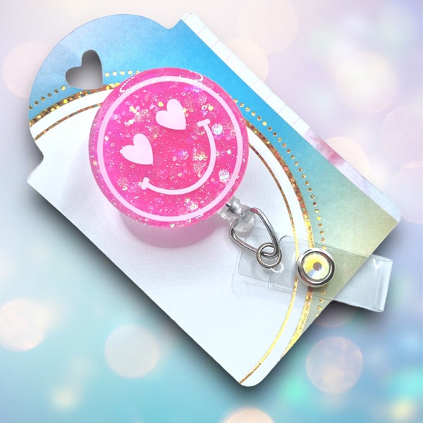 Love-Happy face badge reel | Cute badge reel, love, heart eyes, smile, trendy