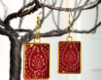 Pink Sari Fabric Dangle Earrings