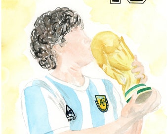 Maradona worldcup 86 watercolor high resolution printable digital poster for soccer lovers