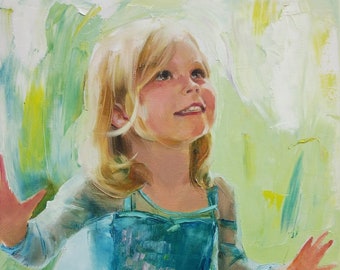 Custom Portrait Painting Child Oil on canvas portrait of girl from photo Hand painted by Helen Shukina