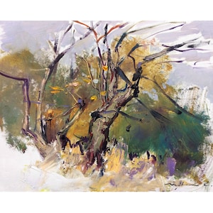 Oil painting landscape | a la prima etude old tree and garden  | Ukrainian landscape | | Original Oil painting minimalistic by Helen Shukina