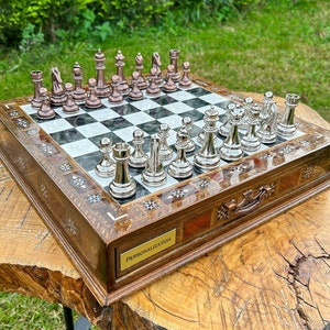 Wooden Handmade Luxury Chess Set, High Quality Chess Game Set with Board & Pieces, Chess Set Gift for Coach,Custom Birthday Gift for Dad