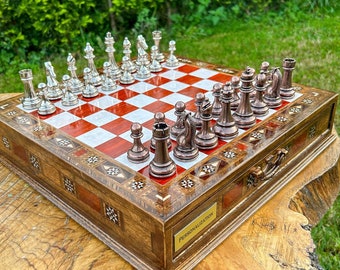 Wooden Handmade Large Chess Set, Anniversary Gift for Husband, VIP Wooden Chess Set, Luxury Chess Board,Chess Set Handmade Gift for Husband